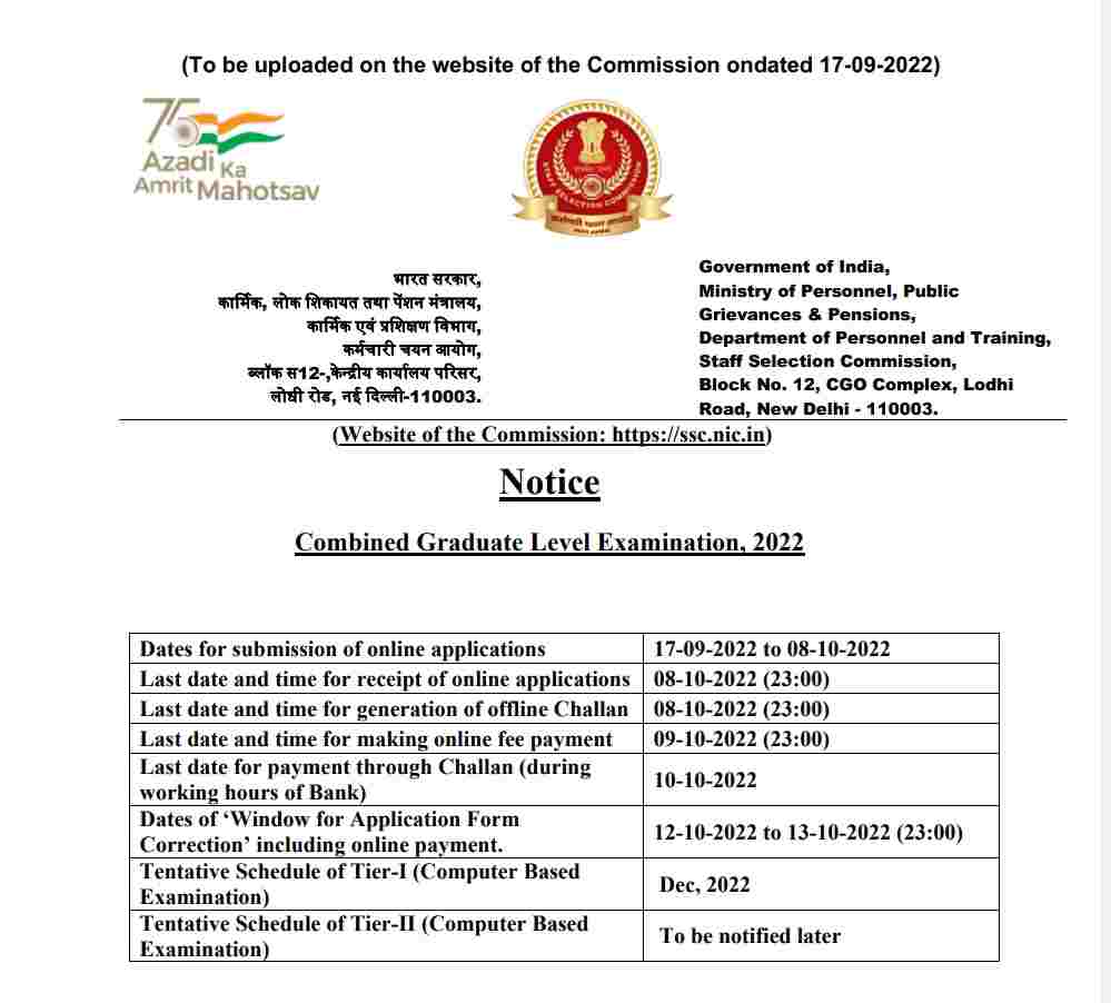 SSC CGL Online Form 2022 [Notification, Date, Registration]